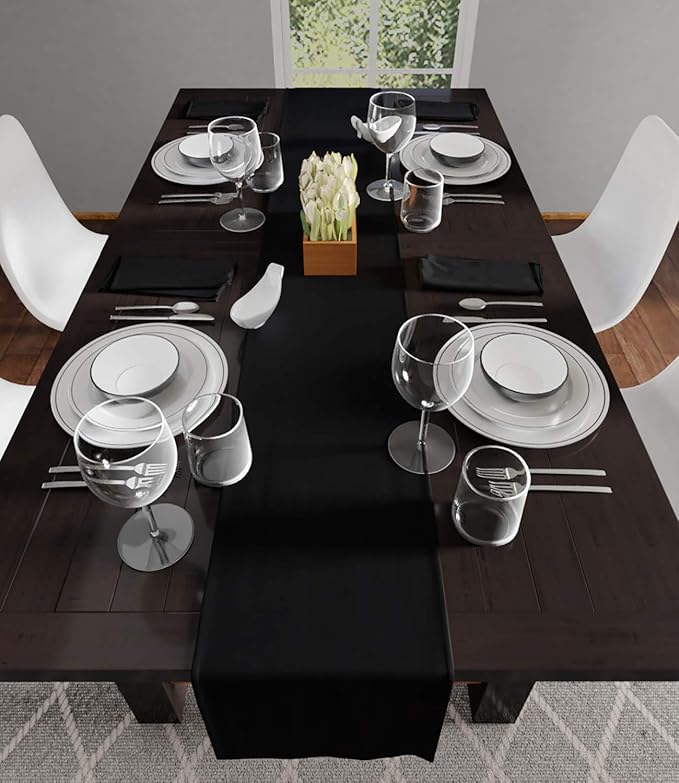 Encasa XO Jet Black Cloth Napkins Set of 12, 17"x17" | Solid Color Cotton Dinner Napkins | Washable & Reusable Napkins for Dining Table Fall Decoration, Holiday & Christmas Festivals