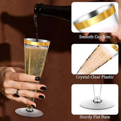 40 Pack Plastic Champagne Flutes Gold Rim Disposable Champagne Glasses, 4.5 Oz Mimosa Glasses Bulk Cocktail Toasting Cups for Party Supplies Wedding Bride Bar, Copas De Plastico Para Brindis
