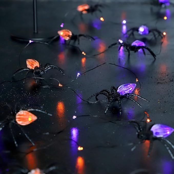Halloween Decorations Spider Web Lights 8.6ft 30LED Purple Orange Fairy Lights Battery Operated Fall Lights with Remote Timer 8 Modes Net Light for Fall Halloween Outdoor Haunted House Decor