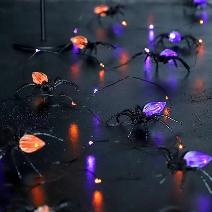 Halloween Decorations Spider Web Lights 8.6ft 30LED Purple Orange Fairy Lights Battery Operated Fall Lights with Remote Timer 8 Modes Net Light for Fall Halloween Outdoor Haunted House Decor