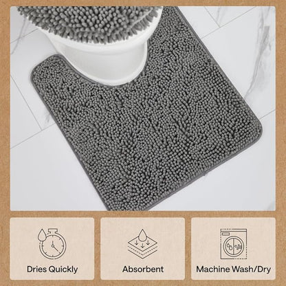GORILLA GRIP Bathroom Rug Sets, Soft Chenille 2 Piece Area Rugs Set, Toilet Base Mat and 30x20 Carpet, Absorbent Microfiber Washable Mats Dry Quickly, Home Décor and Bath Room Accessories, Grey