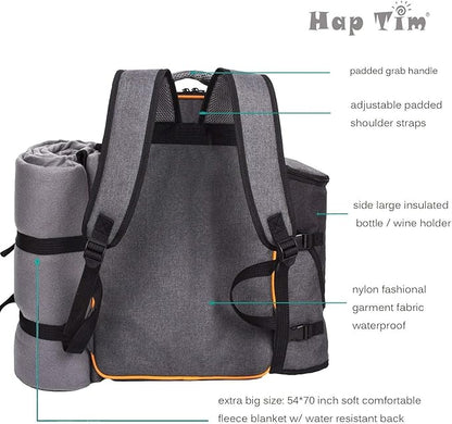Hap Tim Picnic Basket Backpack for 4 Person with Insulated Cooler Compartment, Wine Holder, Fleece Blanket, Cutlery Set, Engagement Gifts for Couples, Bridal Shower Gift, Wedding Gifts(36021)