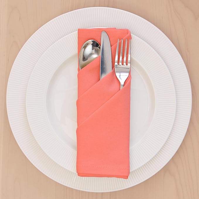 Encasa XO Coral Cloth Napkins Set of 12, 17"x17" | Solid Color Cotton Dinner Napkins | Washable & Reusable Napkins for Dining Table Fall Decoration, Holiday & Christmas Festivals