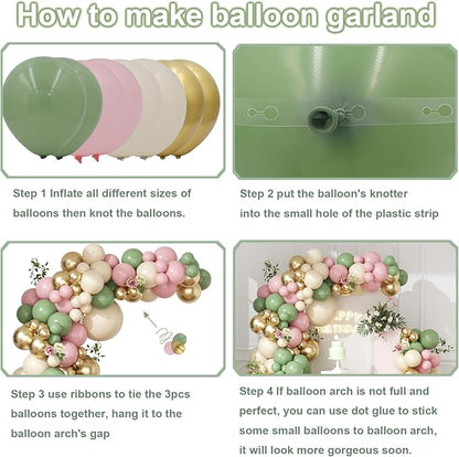 Sage Green Pink Balloon Garland Arch Kit 143pcs White Sand Chrome Gold and Pastel Balloons Garland for Girls Baby in Bloom Baby Shower Mothers Day Jungle Safari Boho Birthday Party Decorations