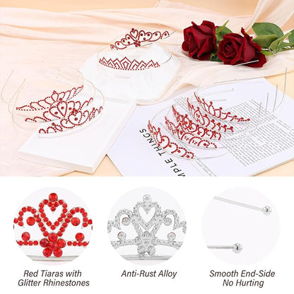 10 Pcs Red Tiaras Crowns Queen of Hearts Crown Headband for Women Girls - Bulk Red Queen Crowns Tiara for Princess Peach Costume Accessories Halloween Cosplay Parties