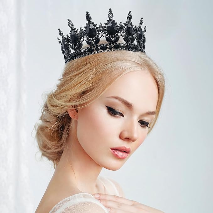 Queen Crown Rhinestone Wedding Crowns and Tiaras for Women Costume Party Hair Accessories Princess Birthday Crown Crystal Bridal Crown (Black Crown)