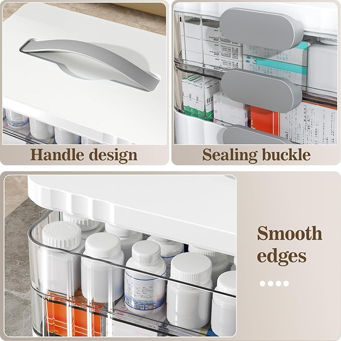 3-Tier Medicine Organizer - Portable Medicine Cabinet with Plastic Handle, Multipurpose Medical Box, Pill Organizer, Empty First Aid Kit for Home