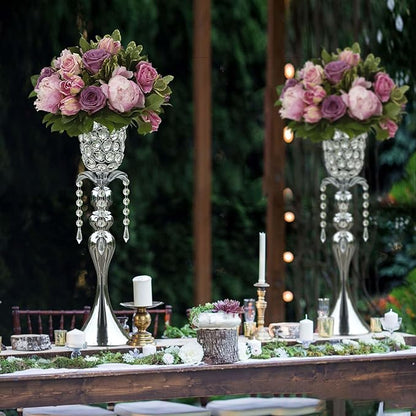 6Pcs Silver Crystal Metal Vase Set - Tulip & Trumpet Wedding Centerpieces, Artificial Flower Arrangement Vases Bulk for Home Decor, Restaurant Table Displays