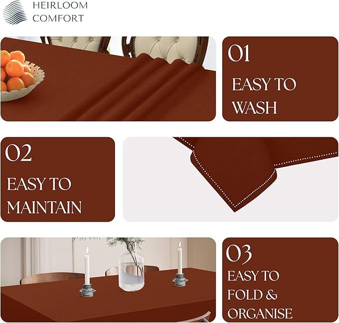 Rust Cotton Tablecloth, Tabletop 52x70 Inch, Fits 4-6 Seats, Soft, Durable, Washable, Wrinkle Resistant, Rectangle Table Cloth for Dining, Thanksgiving, Fall Decor, Family Gathering