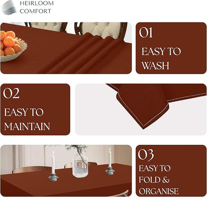 Rust Cotton Tablecloth, Tabletop 52x70 Inch, Fits 4-6 Seats, Soft, Durable, Washable, Wrinkle Resistant, Rectangle Table Cloth for Dining, Thanksgiving, Fall Decor, Family Gathering