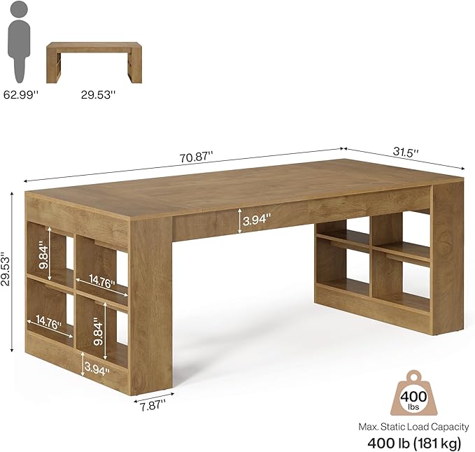 Tribesigns 71-Inch Executive Desk with Storage, Large Office Computer Desk with Shelves, Modern Wood Writing Table Business Furniture Workstation for Home Office, Rustic Brown