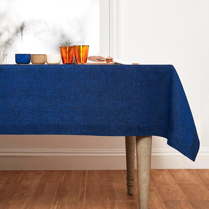Solino Home Linen Tablecloth 60 x 90 Inch - 100% Pure Linen Royal Blue Table Cloth for Rectangular Tables - Athena, Machine Washable Cloth Tablecloth for Christmas, New Year