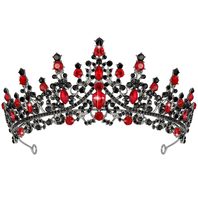 TOBATOBA Queen of Hearts Crown, Gothic Black Red Crown, Princess Tiaras for Women Girls, Baroque Quinceanera Headpieces for Birthday Prom Pageant Halloween