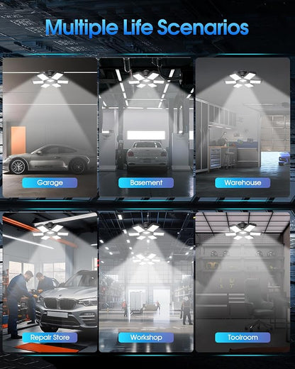 Garage Light, 200W 20000LM 6500K LED Shop Lights, Garage Lights Ceiling Led with 6+1 Deformable Panels, Screw in E26/E27 Socket Bulb (Motion Sensor 200W-1PACK)