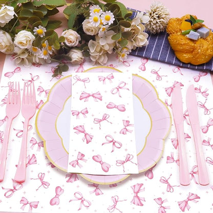 100 Pcs Pink Bow Napkins - Decorative Disposable Bow Paper Napkins for Wedding Bridal Shower Bachelorette Birthday Girl Party Supplies
