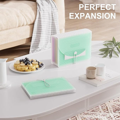 ThinkTex Accordion File Organizer, 12 - Pocket Expanding File Folders for Paper Receipts, Bills & Taxes Organizer, Letter/A4 Size Document Holder for School, Office, Home with Colorful tabs- Green