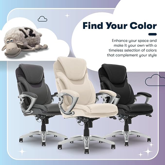 Serta Bryce Executive Office Chair - Ergonomic Computer DeskChair with Lumbar Technology - Adjustable Height - Memory Foam Body Pillows - 360° Swivel Rolling Base - Bonded Leather - Cream