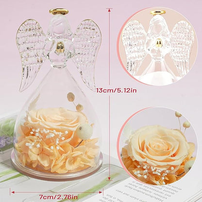 Miofula Preserved Flower Rose Birthday Gifts for Mom, Angel Figurines with Forever Real Rose Gifts for Her Mom Grandma, Angels Gifts for Mothers Day Christmas Anniversary Thanksgiving Birthday Gifts