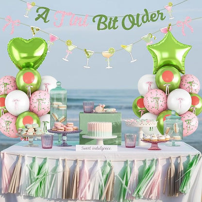 A Tini Bit Older Birthday Decorations Glitter Pink Green Balloon Set Star Heart Foil Balloons Martini Glasses Bunting Banner Garland Cocktail Night Party Bar for Girls Women Bachelorette Bridal Shower