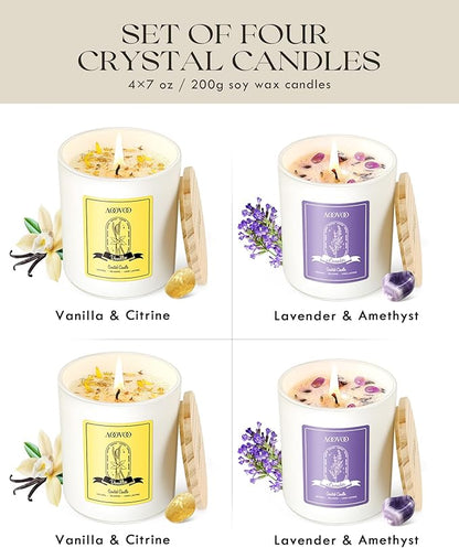 AOOVOO Lavender Candles Set for Women - 4 Pack Candles for Home Scented, 28 oz 200 Hour Long Lasting Aromatherapy Candle with Crystals Inside, Birthday Gifts Christmas Candle for Women Mom