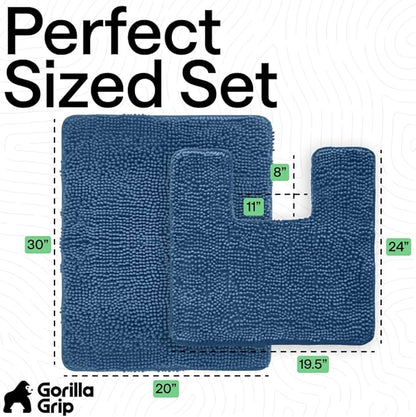 GORILLA GRIP Bathroom Rug Sets, Soft Chenille 2 Piece Area Rugs Set, Toilet Base Mat and 30x20 Carpet, Absorbent Microfiber Washable Mats Dry Quickly, Home Décor and Bath Room Accessories, Blue