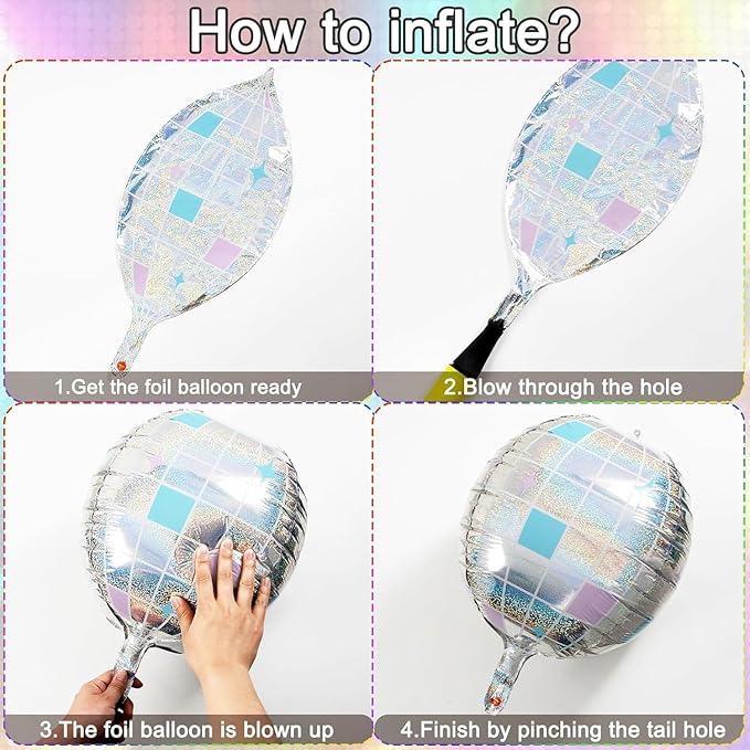 OuMuaMua Disco Ball Balloons for 70s 80s Disco Party Decorations, 22 Inch Large 4D Iridescent Disco Metallic Balloons with Stars for Disco Themed Party, Birthday New Year Bachelorette Decor, 8pcs