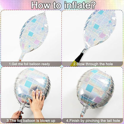 OuMuaMua Disco Ball Balloons for 70s 80s Disco Party Decorations, 22 Inch Large 4D Iridescent Disco Metallic Balloons with Stars for Disco Themed Party, Birthday New Year Bachelorette Decor, 8pcs