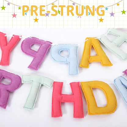 Felt Happy Birthday Garland Rainbow Banner Reusable Happy Birthday Sign Party Supply for Party Decor(Bright Color,Normal)