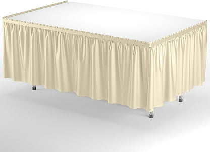 Exquisite Ruffle Table Skirt Ivory 48 Pack 14 Ft Long Table Skirts for Rectangle Tables 6ft Plus or Round Tables Skirts with Adhesive Strip for Gender Reveal Decor & Happy Birthday Parties