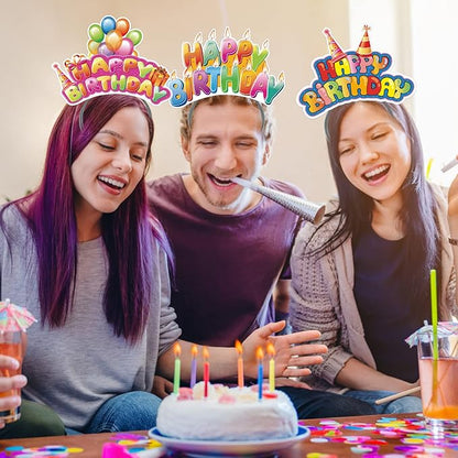 KKBES Happy Birthday Headbands, Paper Birthday Party Hats, 3 Patterns for Children and Adults Celebrating Birthdays