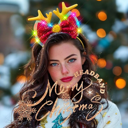 Zoestar Light Up Christmas Headband Led Reindeer Antlers Headpiece Glowing Bow Hair Band Party Hair Accessories for Women