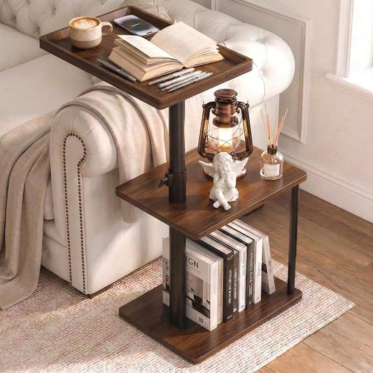 C Table End Table Adjustable Height, 360°Swivel TV Tray Table for Small Spaces, Small Nightstand for Living Room, Bedroom, Walunt
