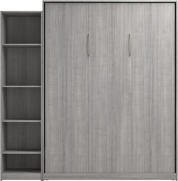 Bestar Claremont Queen Murphy Bed with Closet Organizer (85W) in Platinum Gray, Space-Saving Sleeping Arrangement for Multipurpose Room