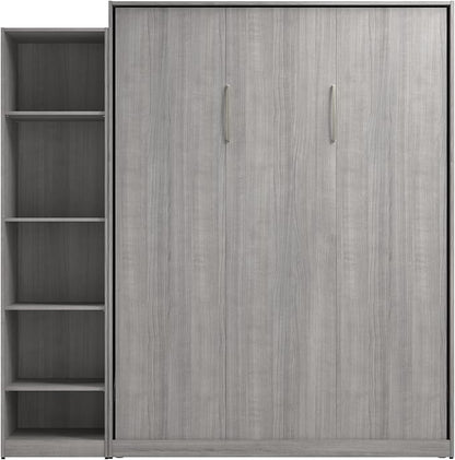 Bestar Claremont Queen Murphy Bed with Closet Organizer (85W) in Platinum Gray, Space-Saving Sleeping Arrangement for Multipurpose Room
