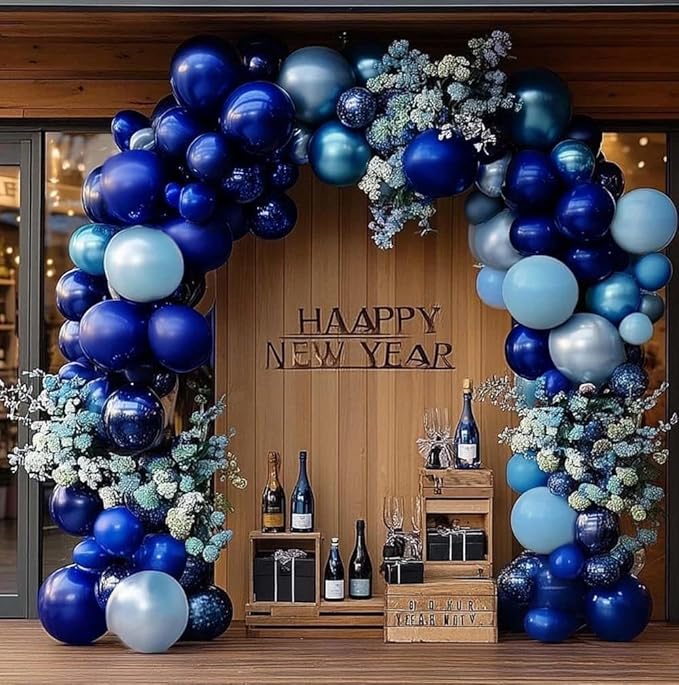 Navy Royal Blue Balloon Arch Kit Double Stuffed Metallic Blue Balloon Garland Varied Sizes for Birthdays Baby Showers Graduations Weddings Proms More Special Occasions