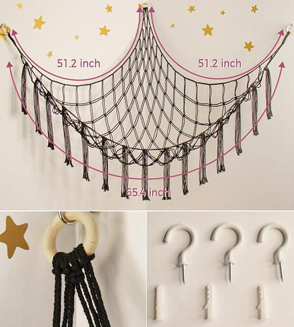 Stuffed Animal Storage Hammock Net - Toy Hammock Net for Stuffed Animals Corner - Hanging Stuff Animal Organizer Holder Large Organization Boys Room Decor