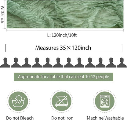 12 Pack Sage Green Table Runner Cheesecloth 35x120 Inch, 10Ft Boho Sheer Gauze Table Runner Cheese Cloth Runner for Wedding Baby Shower Christmas Home Decorations