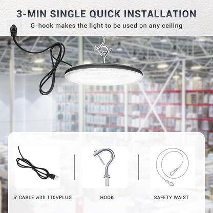 100W UFO Led High Bay Light,IP66 Waterproof,120VAC,15050LM 5000K Daylight Area Lighting,with Plug Commercial Bay Lighting for Warehouse/Shop/Workshop/Barn/Gym/Factory