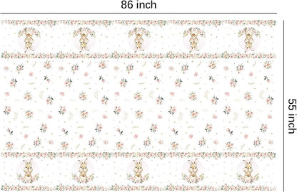 APOWBLS Bunny Birthday Decorations Tablecloth, Disposable Bunny Party Supplies Table Cover for Baby Shower, Easter Rabbit Themed Party Decorations Table Cloth, 3 Pack, 55in x 86in