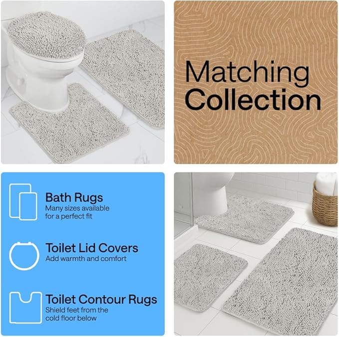 GORILLA GRIP Bath Rug Mat 42x24, Soft Absorbent Chenille, Quick Dry Microfiber Mats, Rubber Backing Washable Shower Floor Rugs, Bathmat Runner, US Designed Bathroom Home Decor Accessories Light Gray