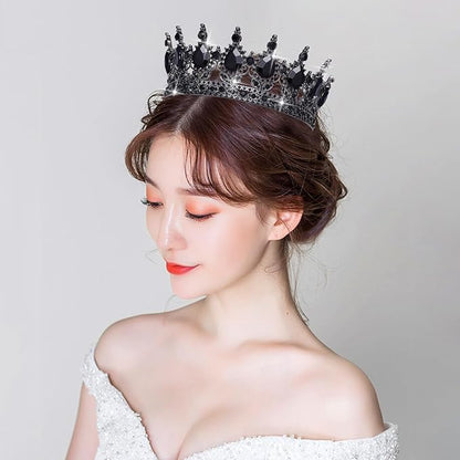 Queen Crown Rhinestone Wedding Crowns and Tiaras for Women Costume Party Hair Accessories Princess Birthday Crown Crystal Bridal Crown (Black & Crown)