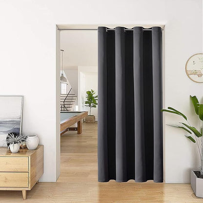 ChrisDowa Blackout Door Curtains for Doorway Privacy, Grommet Closet Curtains for Bedroom Closet Door, Thermal Insulated Temporary Doorway Cover Room Divider Drapes (1 Panel, Dark Grey, 52 x 80 Inch)