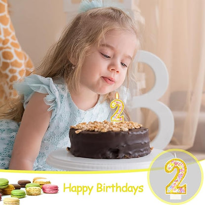 2nd Birthday Candle for Cake, Colorful Macaron Numeral Candles for Boys/Girls, Birthday Party Cake Decorations, Golden Cake Topper for Birthday Party Supplies (Number 2)