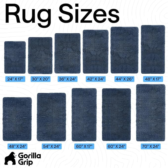 GORILLA GRIP Bath Rug Mat 48x17, Thick Soft Absorbent Chenille, Quick Dry Microfiber Mats, Rubber Backing Washable Shower Floor Rugs, Bathmat Runner, US Designed Bathroom Home Decor Accessories Navy