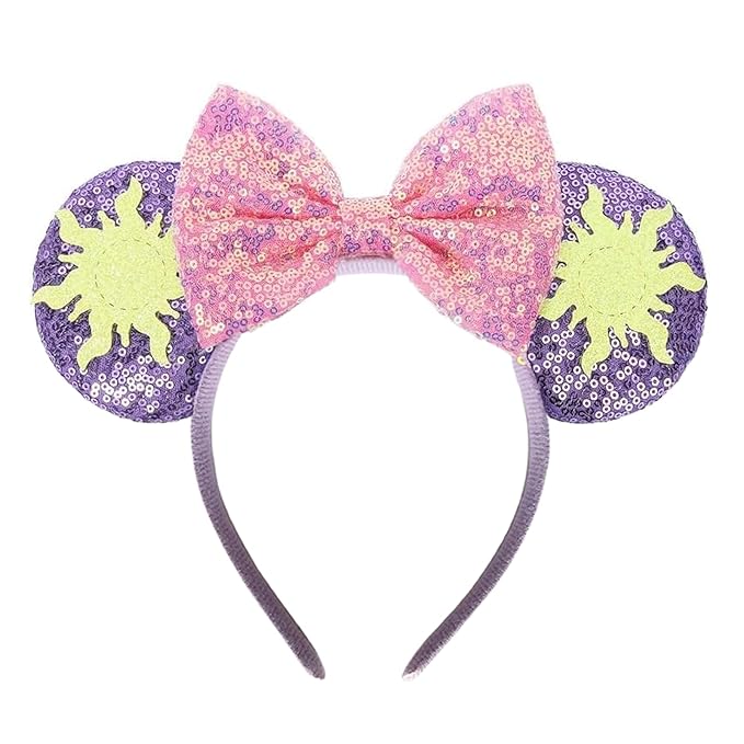 ASAHEL Mouse Ears Headbands Fashion Shiny Bows Mice Ears Birthday Parties Themed Events (Purple Sun, Onesize)