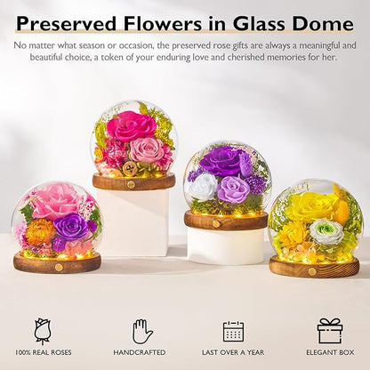Forever Flowers for Delivery Prime, Preserved Rose in Glass Dome, Gifts for Women Birthday, Long-Lasting Flowers for Mom Wife Grandma Valentine's Day Mother's Day Christmas Anniversary, Hot Pink