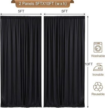 10 x 10 FT Black Backdrop Curtains for Parties, 10ft Long Curtains for Backdrop Wrinkle-Free Polyester Black Photo Drapes Soft Fabric with Rod Pockets for Birthday Wedding Ceremony Prom Events RIP