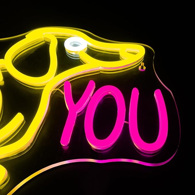 Lucunstar Dog Neon Sign I Love You Neon Signs for Wall Decor Dog LED Light for Pet Shop Wall USB Connectivity Adjustable Brightness Pink LED Sign for Party Decor Gifts for Animal Lover Valentine's Day