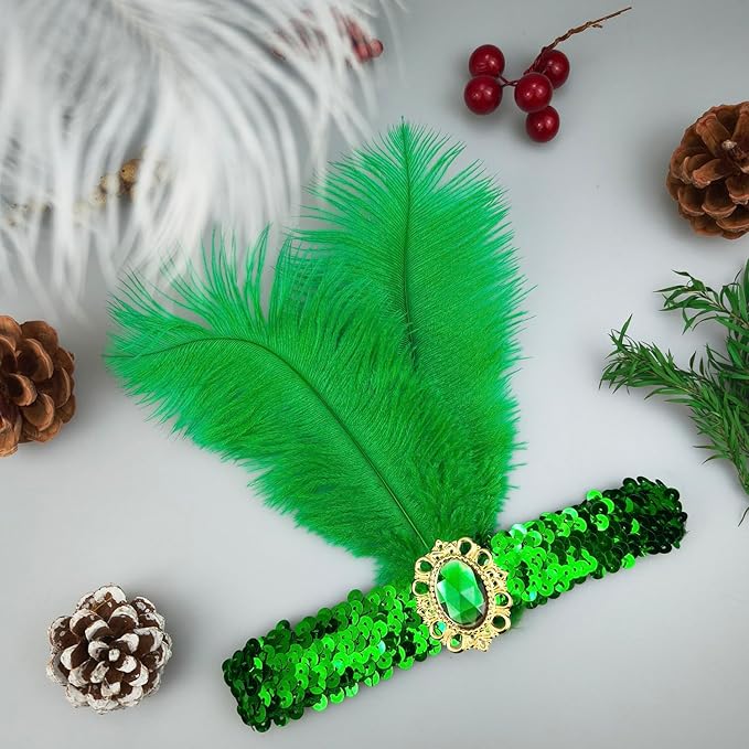 Feather Headpiece Sequins Headbands 1920s Flapper Showgirl Headpieces for Women Girls Carnival Party Accessories