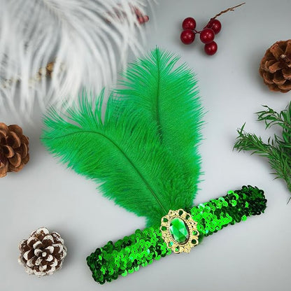Feather Headpiece Sequins Headbands 1920s Flapper Showgirl Headpieces for Women Girls Carnival Party Accessories